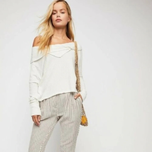 Free People Waffle Ivory Cowl Neck Longsleeve Thermal Top XS - Picture 1 of 6